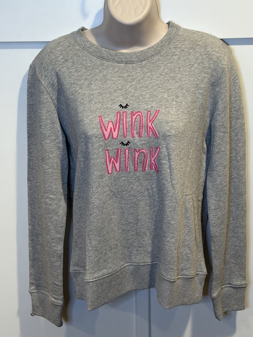 NWOT Kate Spade Gray Wink Wink Logo Crewneck Pullover Sweatshirt Women's XS